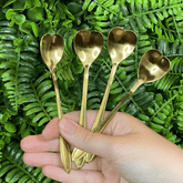 Jogo de 4 Colheres Aço Inox para Chá Heart Coração Dourado - 12,7 cm - Ela Decora